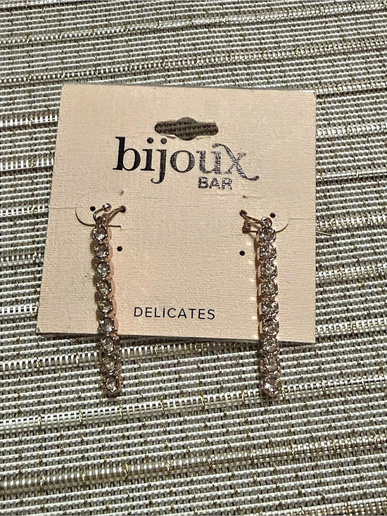 Bijoux Bar Jewelry - Bijoux Bar Delicates Rhinestone Line Dangle Earrings Gold